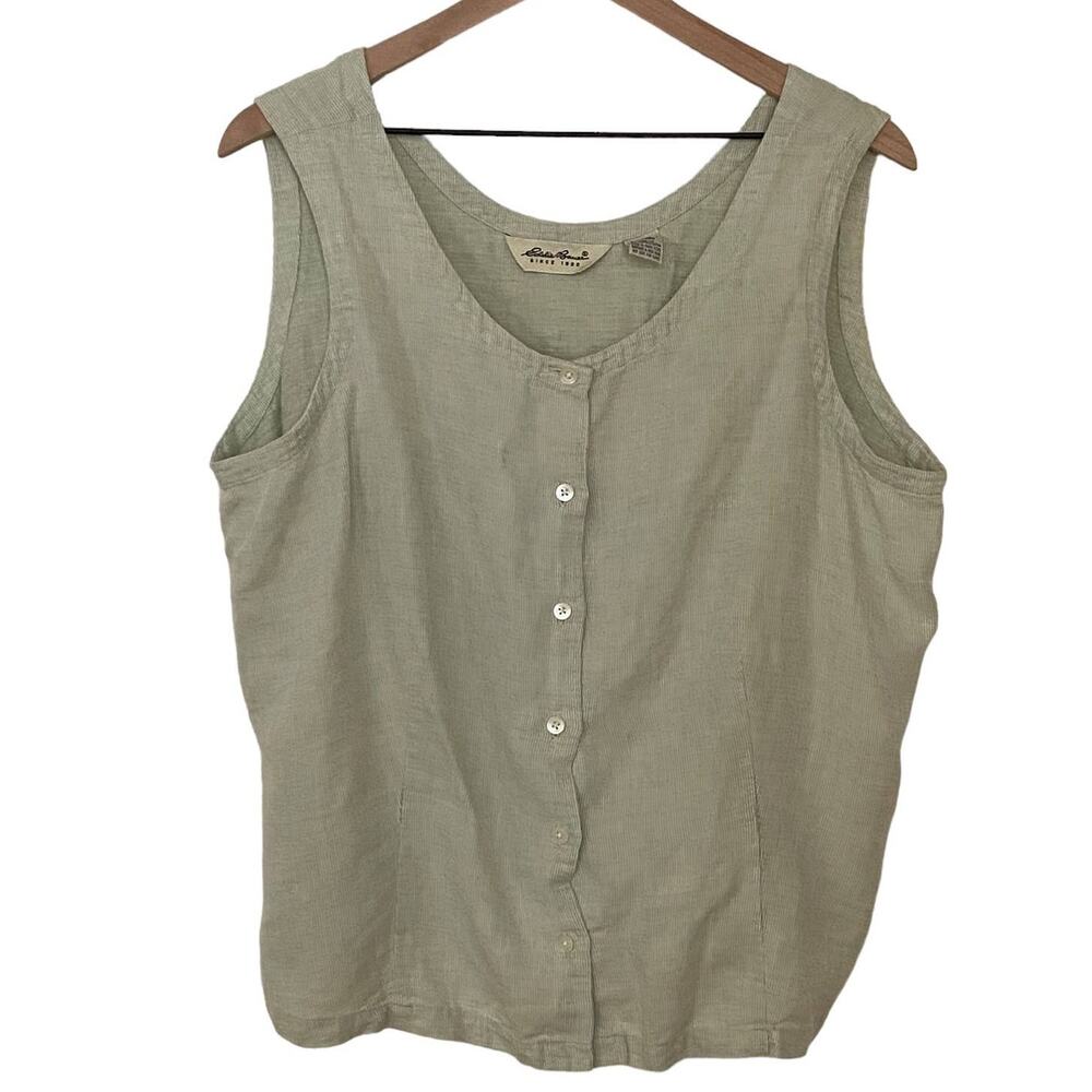 Eddie Bauer Sage Green Linen Blend Button Down Sleeveless Blouse Size XXL